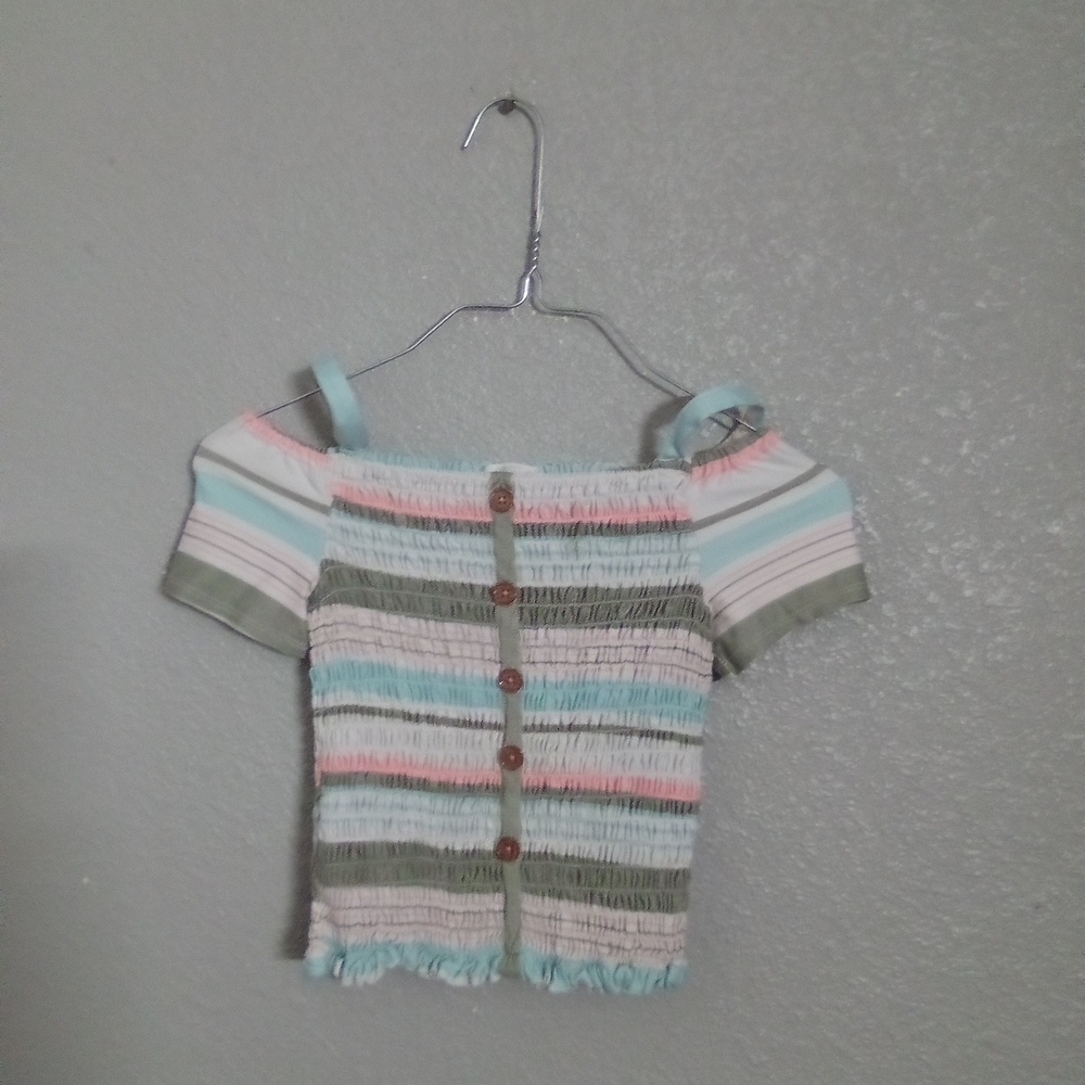 Striped Off-Shoulder Kids Top ( Bag X )
